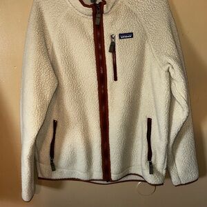 Patagonia Cream Sherpa Jacket with Rust Zipper Accents